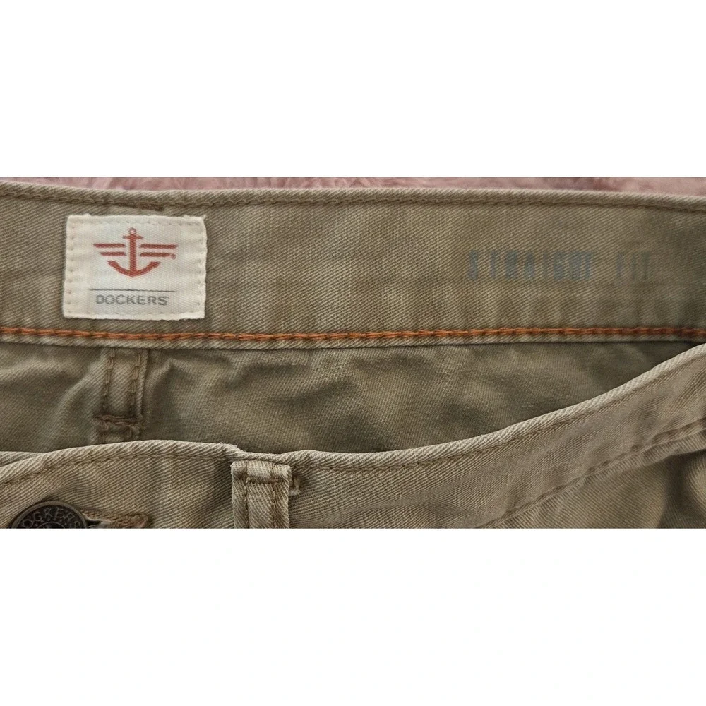 Mens Dockers Jeans Pants  Leather Patch Anchor Logo Brown 30x30‎ Straight Fit
